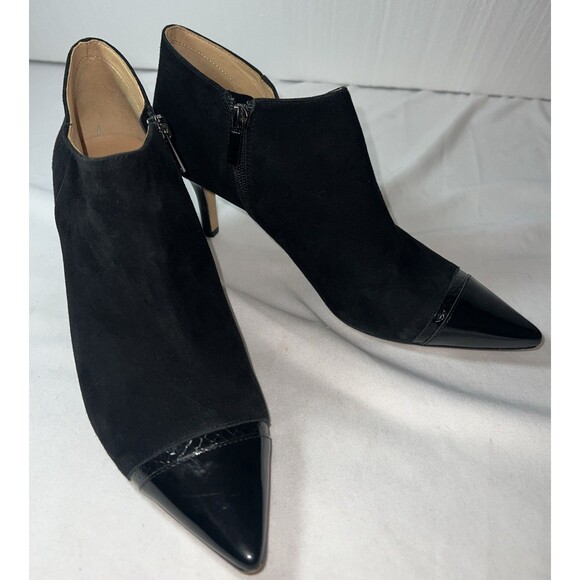 Trotters Shoes - Trotters Alana Pointed Toe Heel Booties Women’s Size 8 M, Black Suede Patent Toe